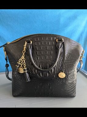 Brahmin Black Lg Duxbury Satchel Handbag with Gold Hardware and Tassel Charm